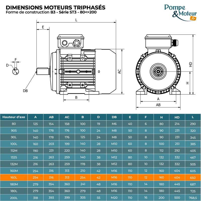 Moteur électrique triphasé 400/700V 18.5 kW 3000 tr/min - ST3160L24B3 Fonte Bride B3