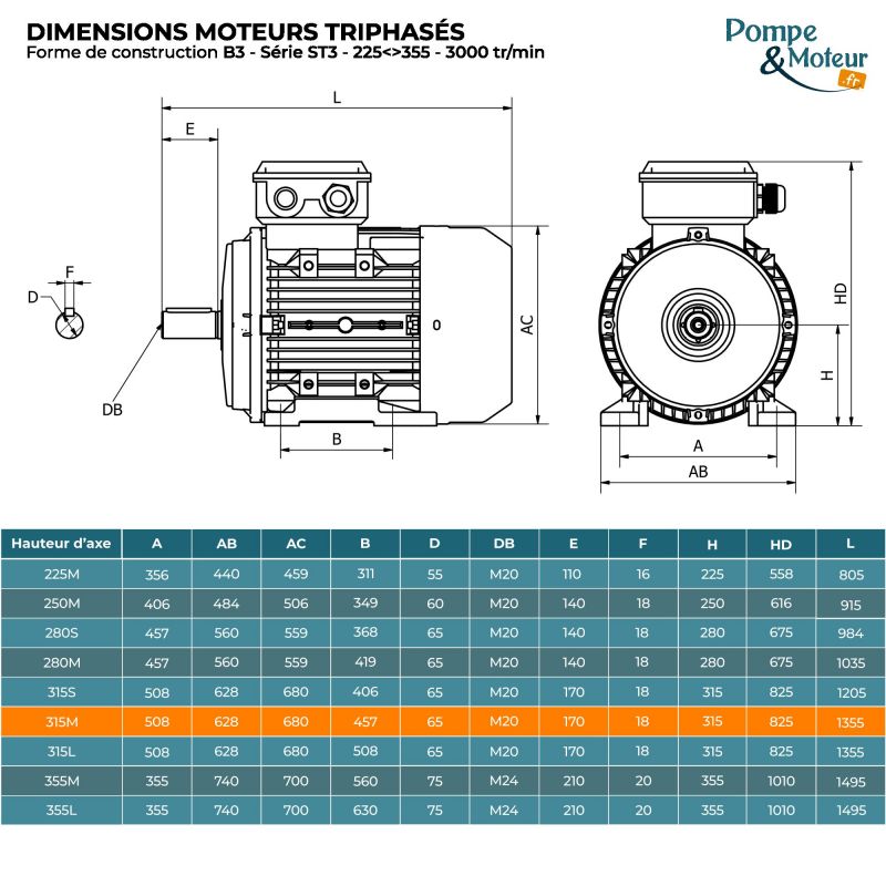 Moteur électrique triphasé 400/700V 132 kW 3000 tr/min - ST3315M24B3 Fonte Bride B3