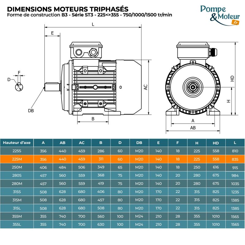 Moteur électrique triphasé 400/700V 22 kW 750 tr/min - ST3225M84B3 Fonte Bride B3