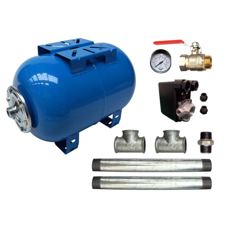 Kit Surpresseur Eau Horizontal 24L - 1" avec Pressostat et Manomètre