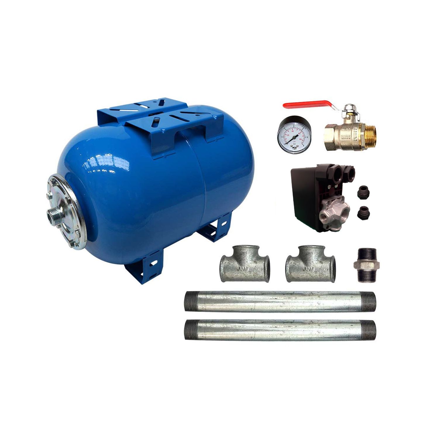 Kit Surpresseur Eau Horizontal 24L - 1" avec Pressostat et Manomètre