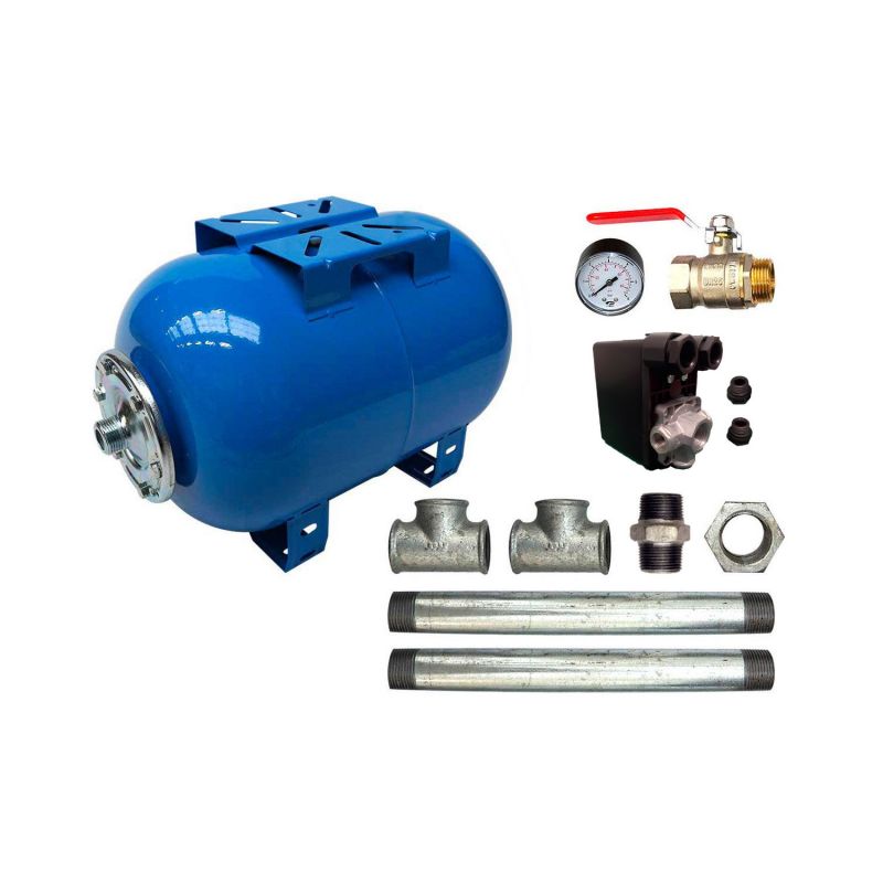 Kit Surpresseur Eau Horizontal 100L - 1"1/4 avec Pressostat et Manomètre