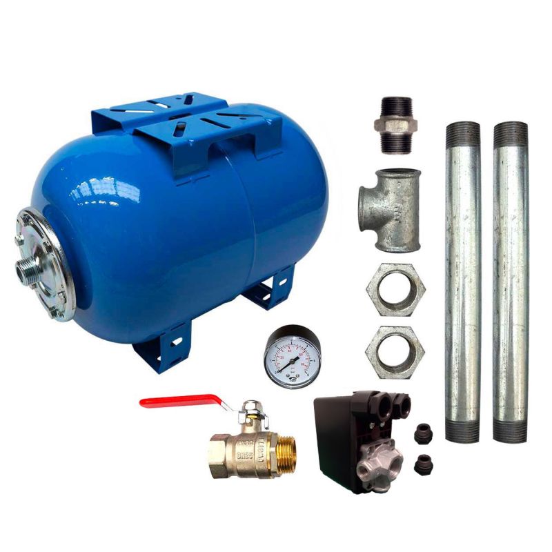 Kit Surpresseur Eau Horizontal 200L - 1" avec Pressostat et Manomètre