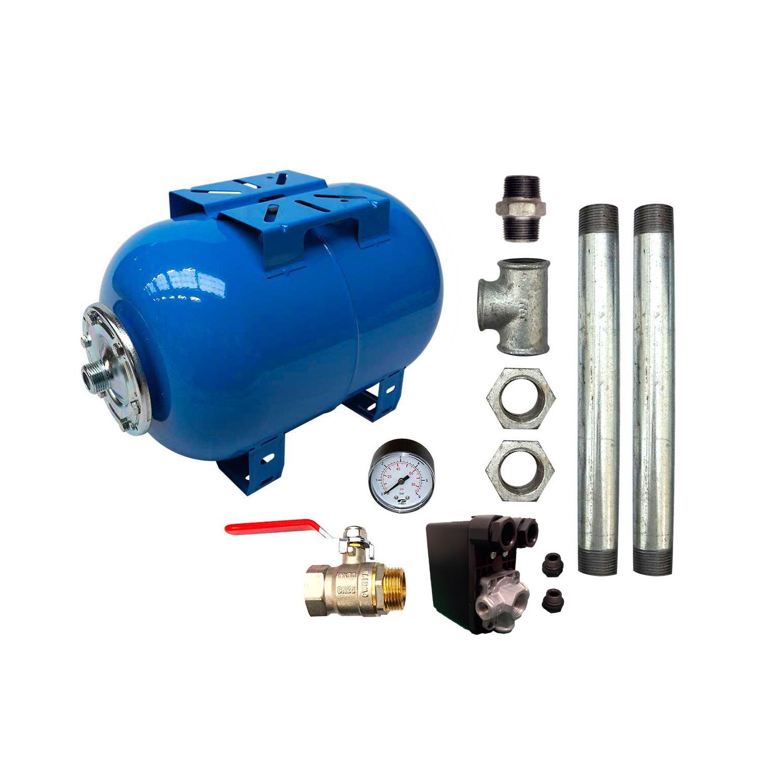 Kit Surpresseur Eau Horizontal 200L - 1" avec Pressostat et Manomètre