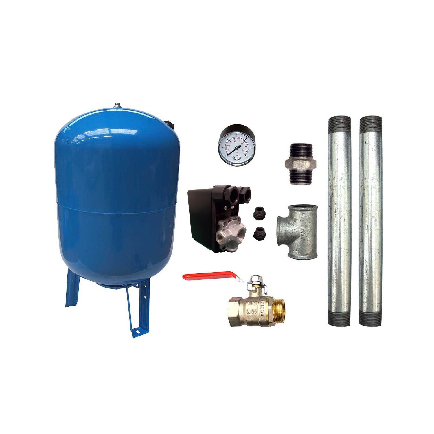 Kit Surpresseur Eau Vertical 300L - 1"1/4 avec Pressostat et Manomètre