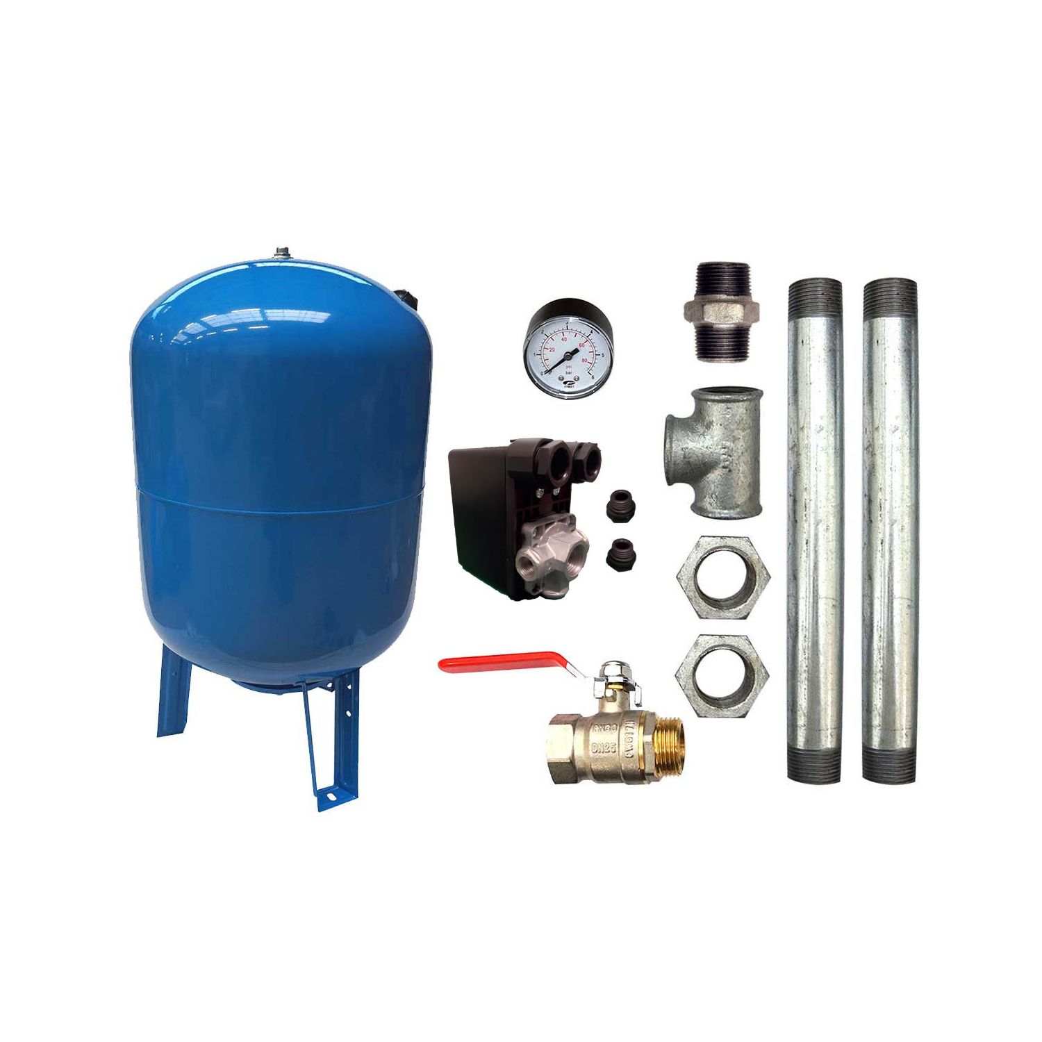 Kit Surpresseur Eau Vertical 300L - 1" avec Pressostat et Manomètre